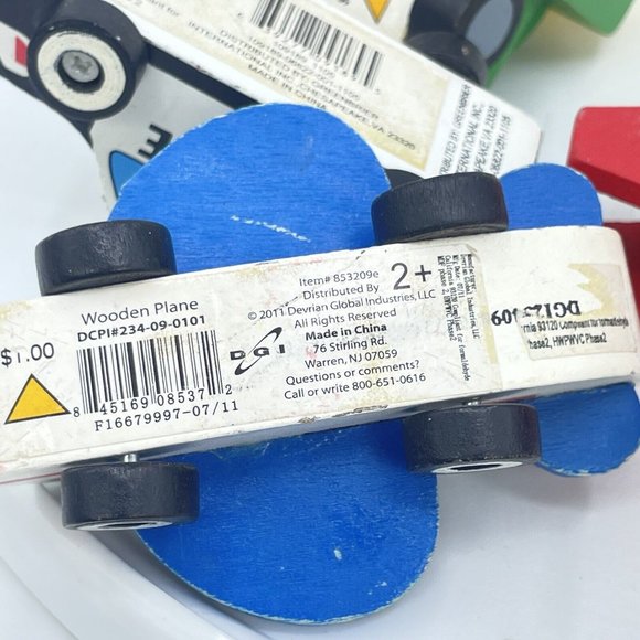 Devrian Global Industries 4 Piece Wood Toy Set Police Car Biplane Jet Dump Truck - Picture 7 of 9